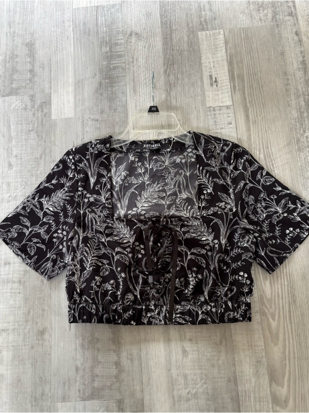Disturbia Black Floral Tie-Front Crop Top
